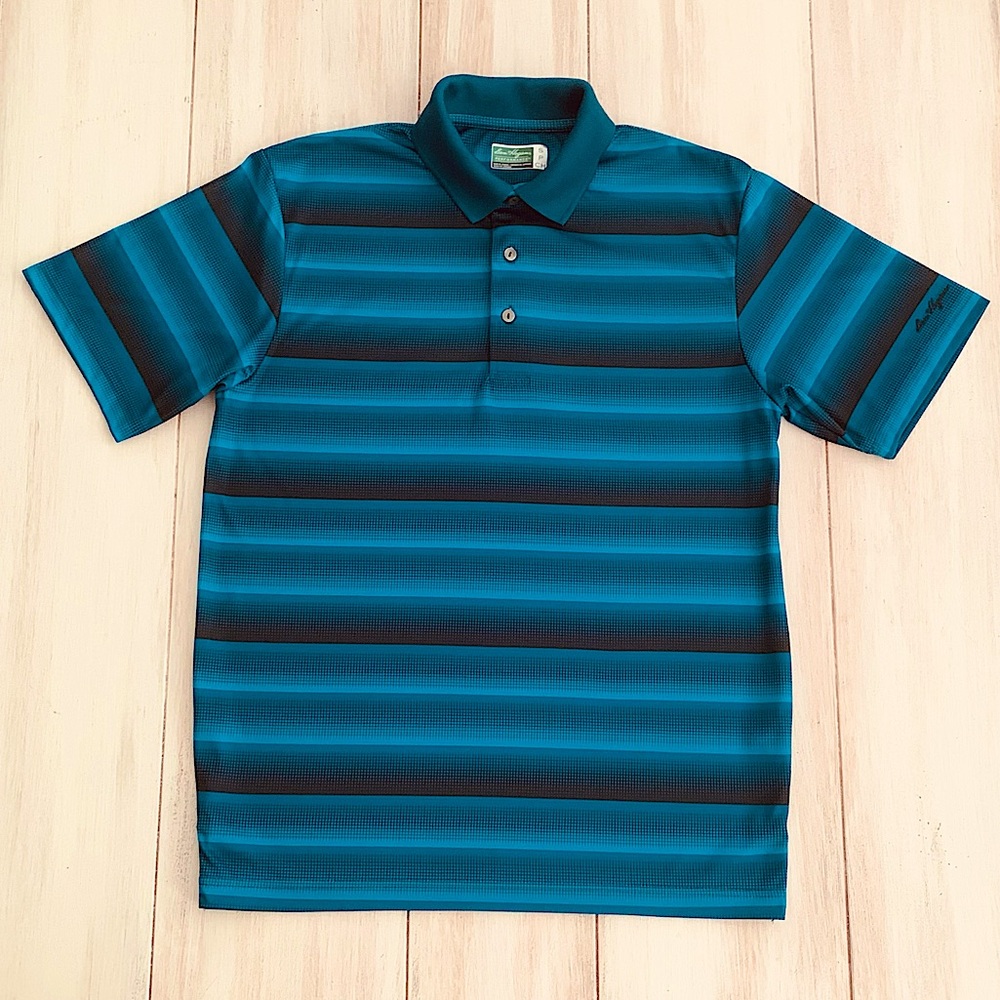 Ben Hogan Performance Men's Blue Striped Print Golf Polo Shirt Size Small